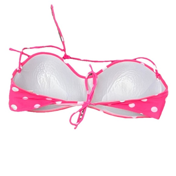 Vintage Y2K OP Pink Polka Dot Halter Bikini Top XL 15/17 Underwire Pinup Retro - Picture 3 of 8